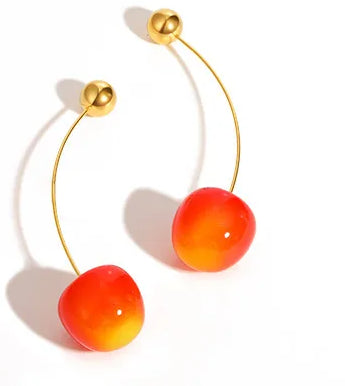 Boucles d’oreilles cerises acier inoxydable – Bijou fruit original – Cadeau femme