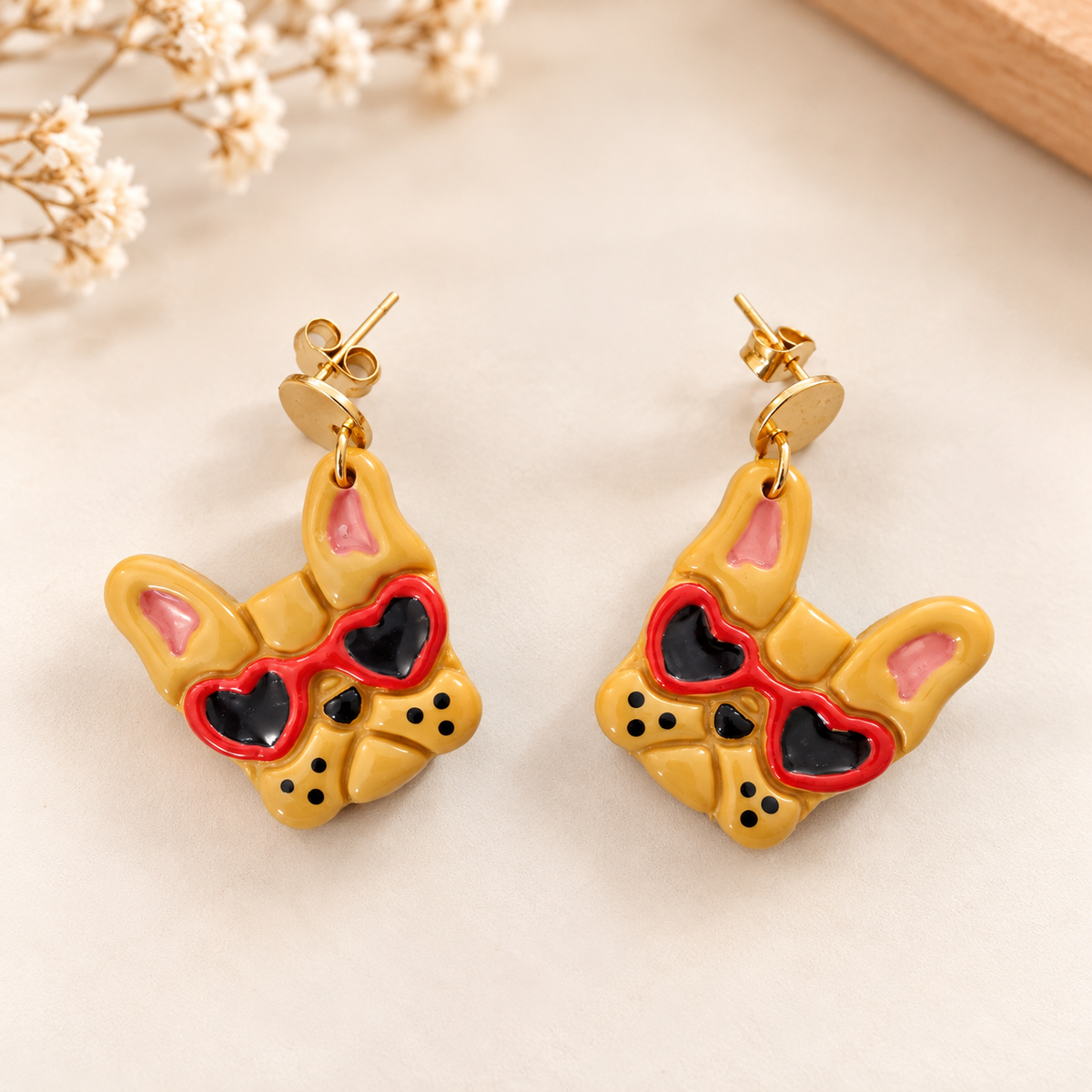 đ¶ Boucles dâoreilles Bouledogue Français â Lunettes cĆur