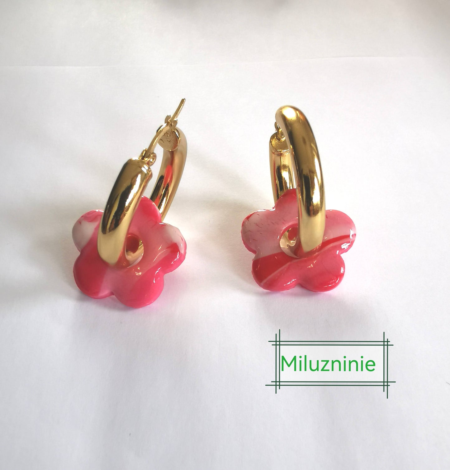 Boucles d'oreilles créoles en acier inoxydable avec pampilles (fleurs) bleu en Fimo – faites main & interchangeables (Copie) (Copie) (Copie)