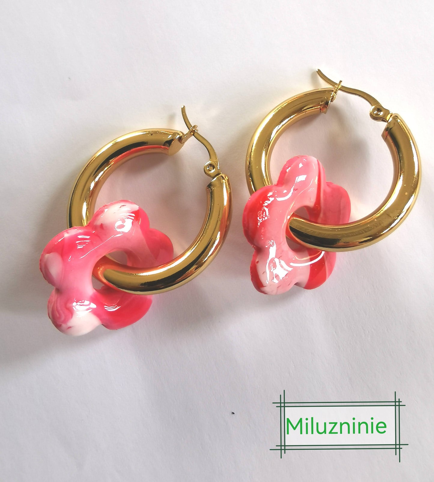 Boucles d'oreilles créoles en acier inoxydable avec pampilles (fleurs) bleu en Fimo – faites main & interchangeables (Copie) (Copie) (Copie)