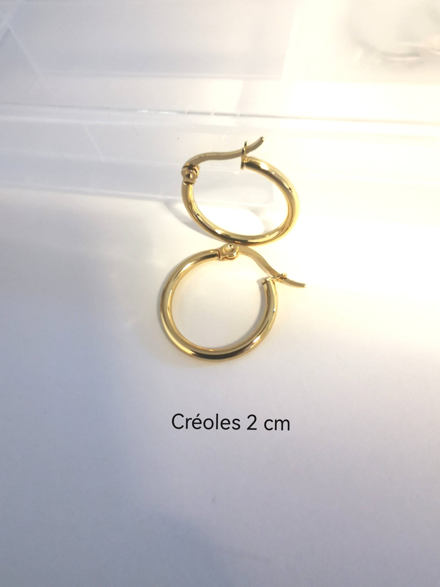 Créoles dorées 2 cm en acier inoxydable hypoallergénique. Élégantes, résistantes à l’eau et au temps, parfaites pour vos pampilles interchangeables.