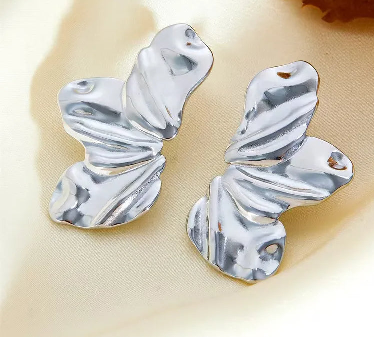 Boucles d’oreilles pétales de fleurs argentées – Acier inoxydable – Bijou élégant
