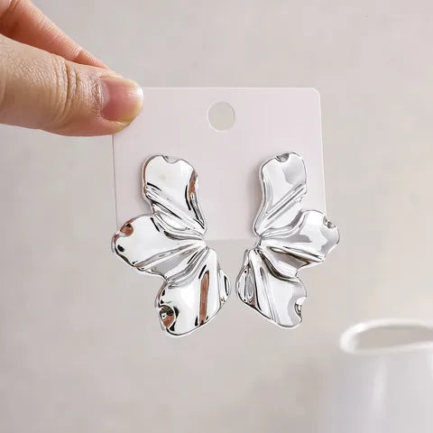 Boucles d’oreilles pétales de fleurs argentées – Acier inoxydable – Bijou élégant