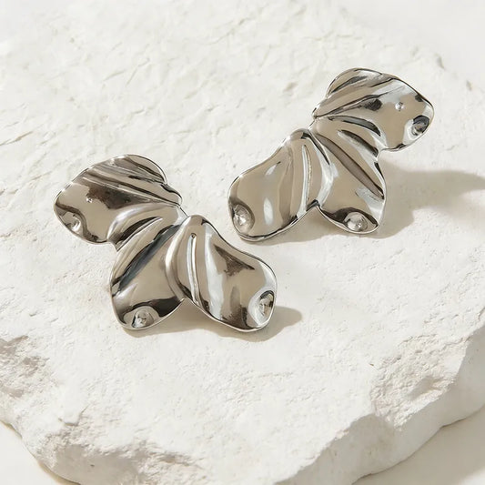 Boucles d’oreilles pétales de fleurs argentées – Acier inoxydable – Bijou élégant