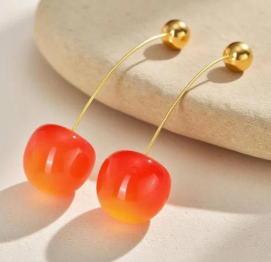 Boucles d’oreilles cerises acier inoxydable – Bijou fruit original – Cadeau femme