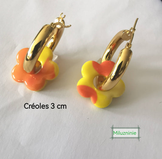 Boucles d'oreilles créoles en acier inoxydable avec pampilles (fleurs) bleu en Fimo – faites main & interchangeables (Copie) (Copie) (Copie) (Copie)
