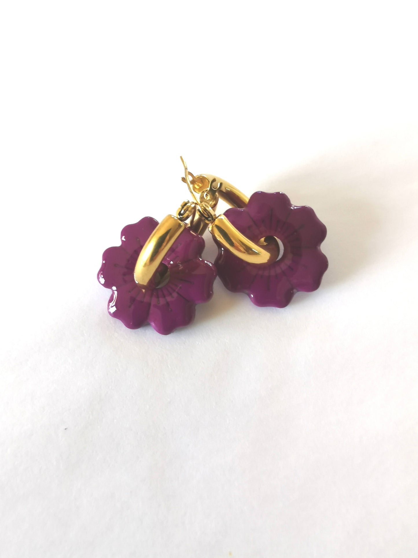 Pampilles violette en Fimo faites main – uniques & interchangeables pour créoles