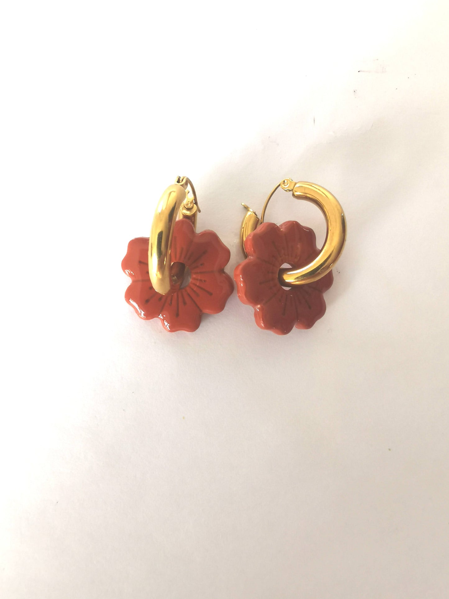 Pampilles terracotta (terre cuite) en Fimo faites main – uniques & interchangeables pour créoles (Copie)