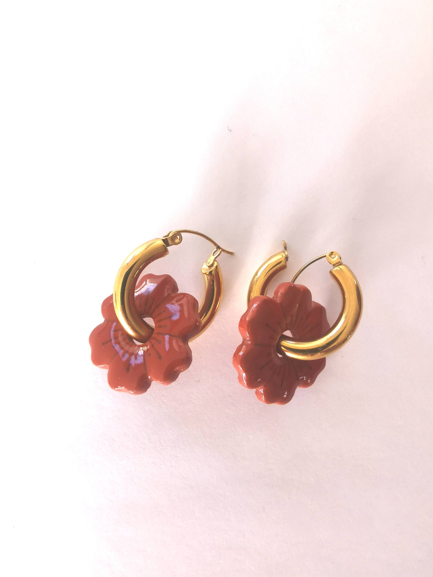 Pampilles terracotta (terre cuite) en Fimo faites main – uniques & interchangeables pour créoles (Copie)