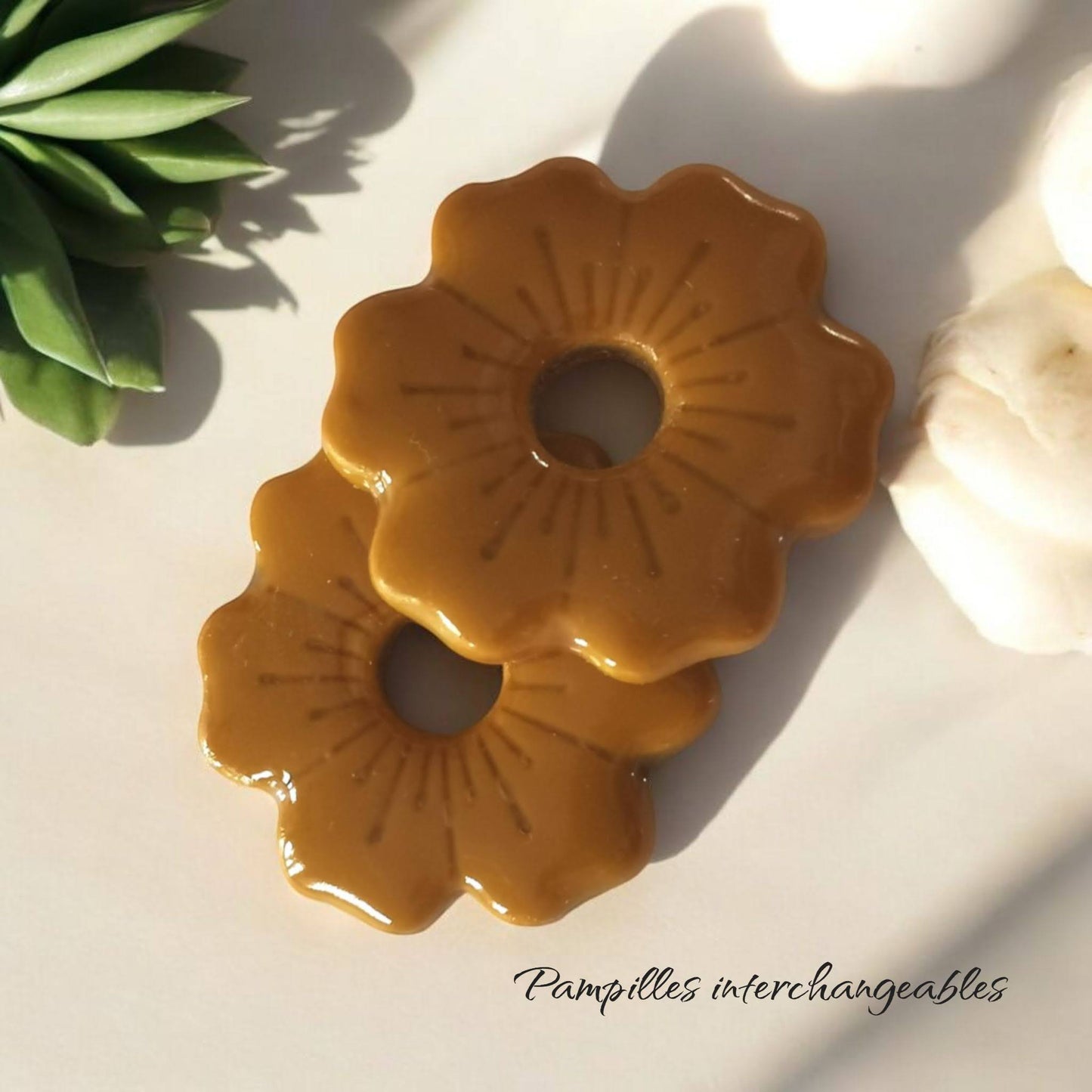 Pampilles ocre en Fimo faites main – uniques & interchangeables pour créoles