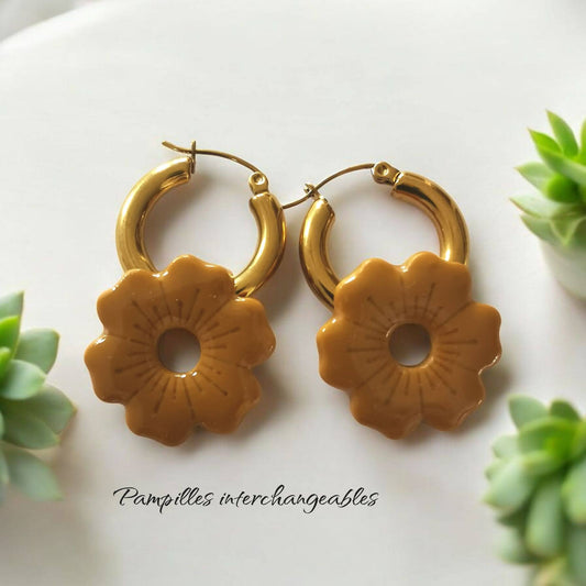Pampilles ocre en Fimo faites main – uniques & interchangeables pour créoles