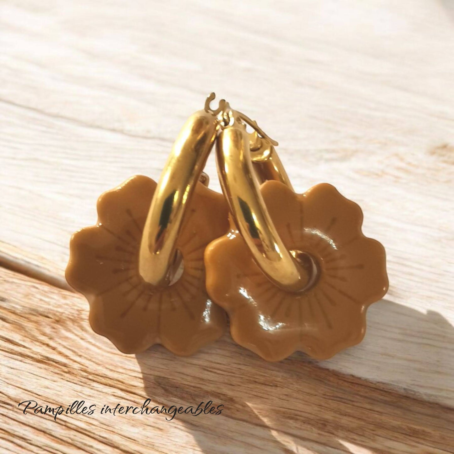 Pampilles ocre en Fimo faites main – uniques & interchangeables pour créoles
