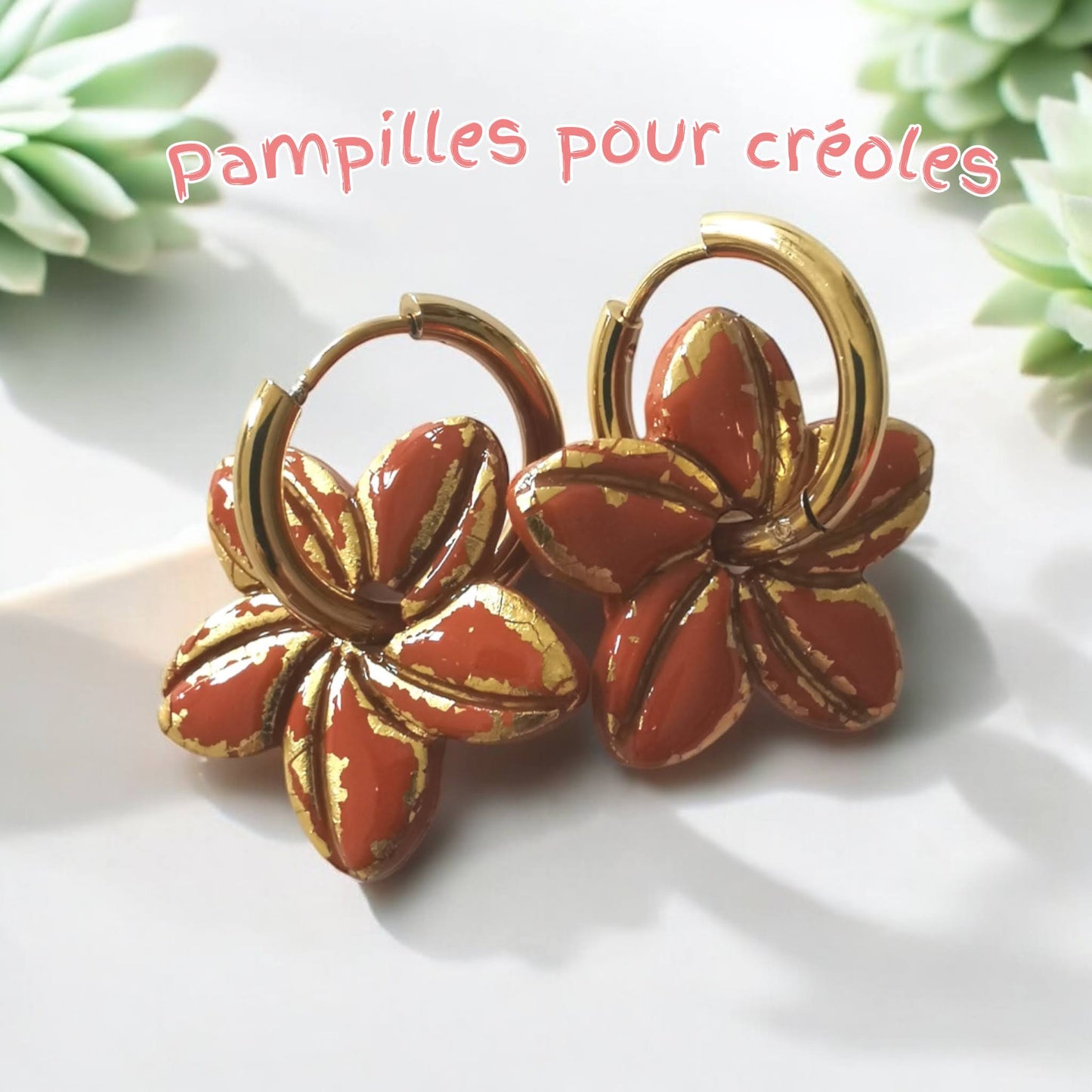 Pampilles  – Reflets dorés | Fimo et résine artisanale | Interchangeables pour créoles
