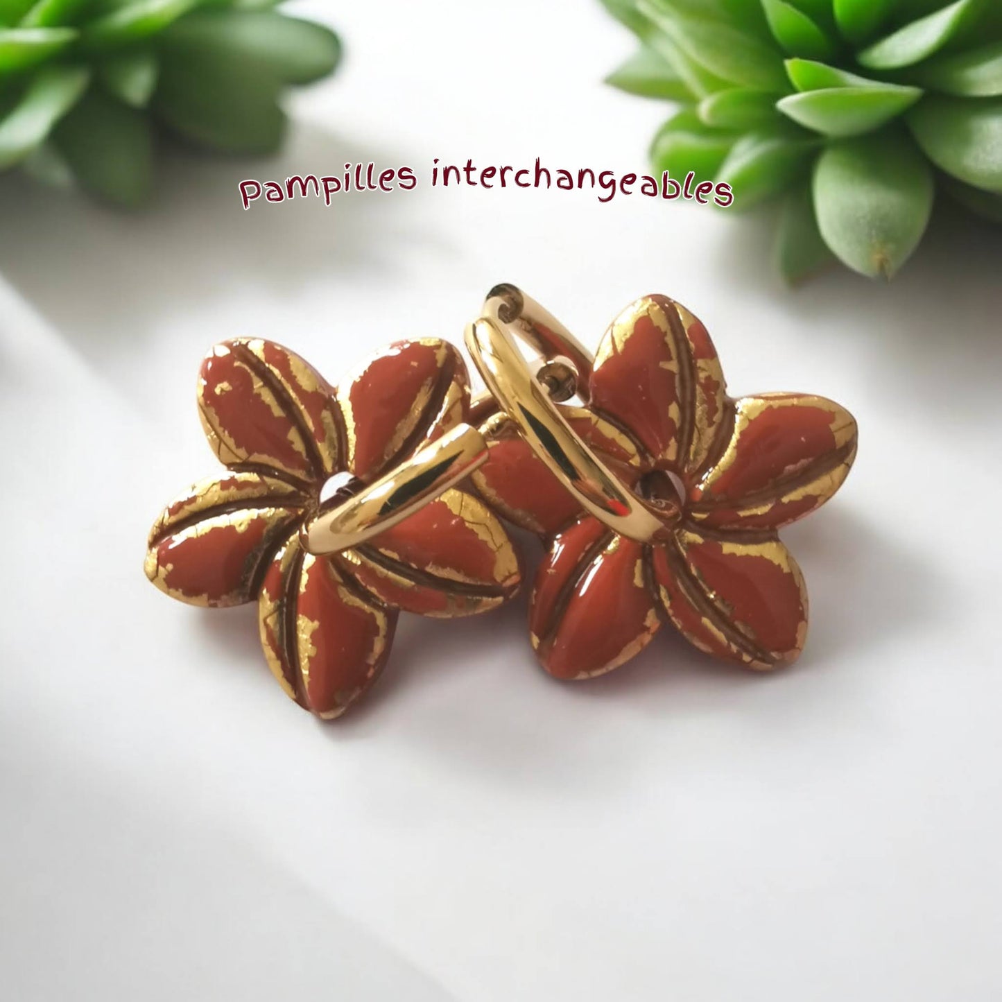 Pampilles  – Reflets dorés | Fimo et résine artisanale | Interchangeables pour créoles