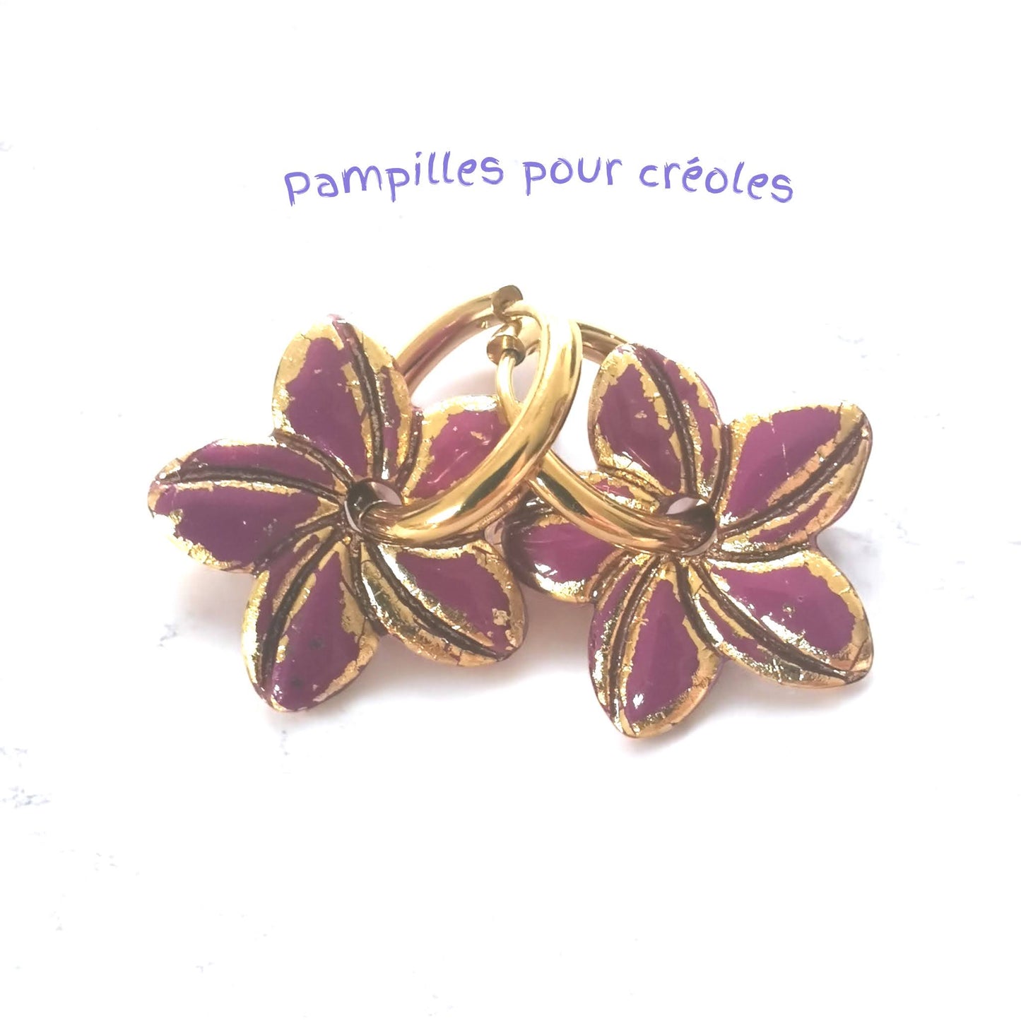 Pampilles  – Reflets dorés | Fimo et résine artisanale | Interchangeables pour créoles