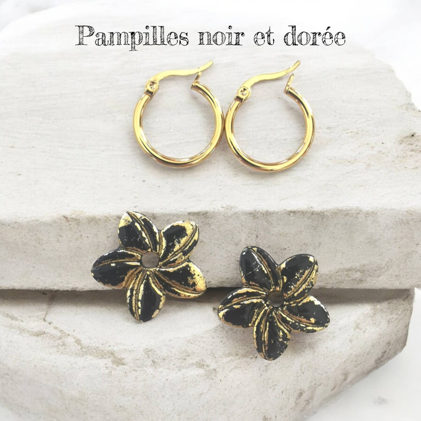 Pampilles  – Reflets dorés | Fimo et résine artisanale | Interchangeables pour créoles