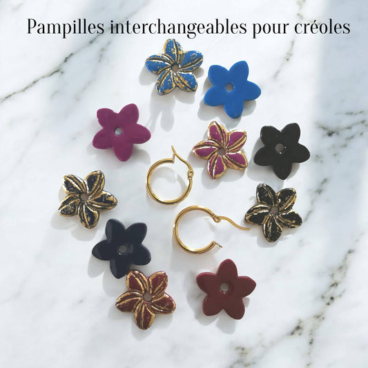 Pampilles  – Reflets dorés | Fimo et résine artisanale | Interchangeables pour créoles