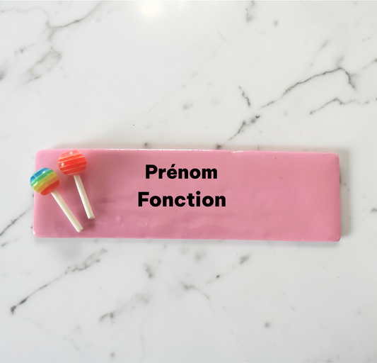 Badge prénom personnalisé – Fimo petite sucette – Badge infirmière, crèche, auxiliaire