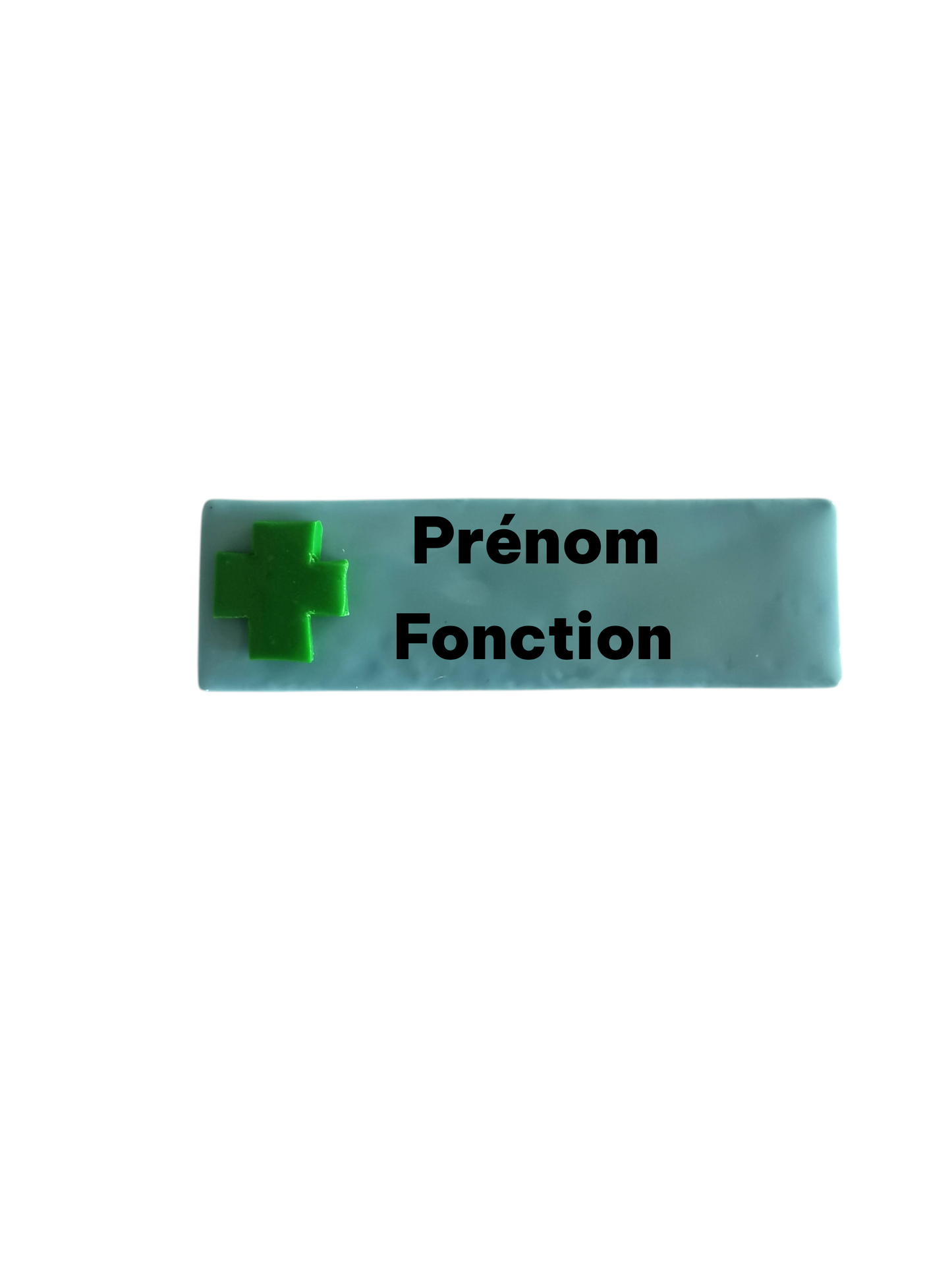 Badge prénom personnalisé pharmacie – Croix verte Fimo – Badge pharmacien professionnel
