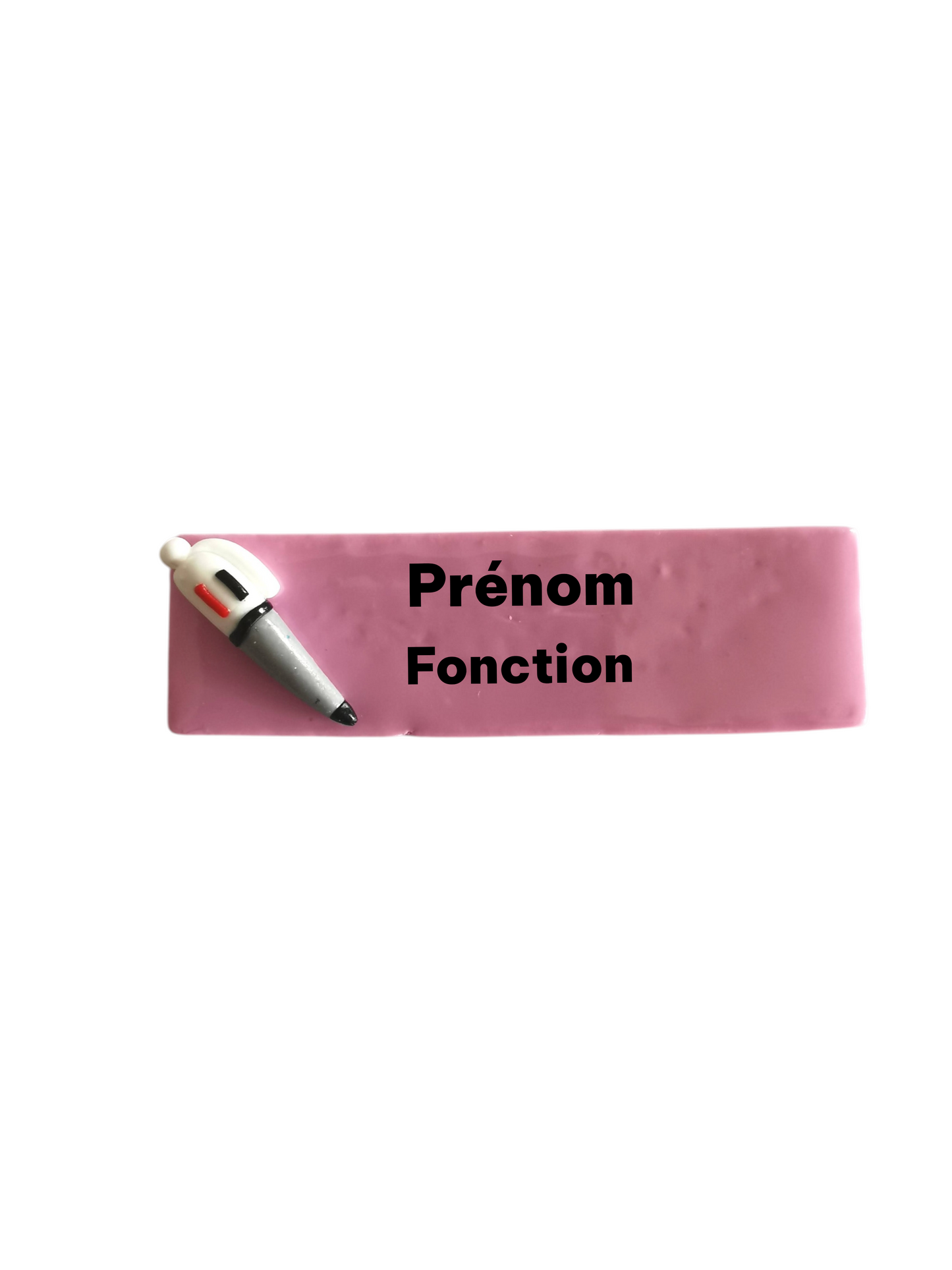 Badge prénom personnalisé – Mini stylo Fimo – Badge enseignants, ATSEM & animatrices