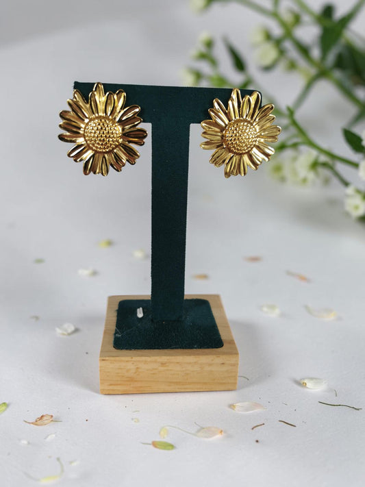 Boucles d’oreilles marguerite – Acier inoxydable doré – Fleur 3,3 cm – Élégance florale