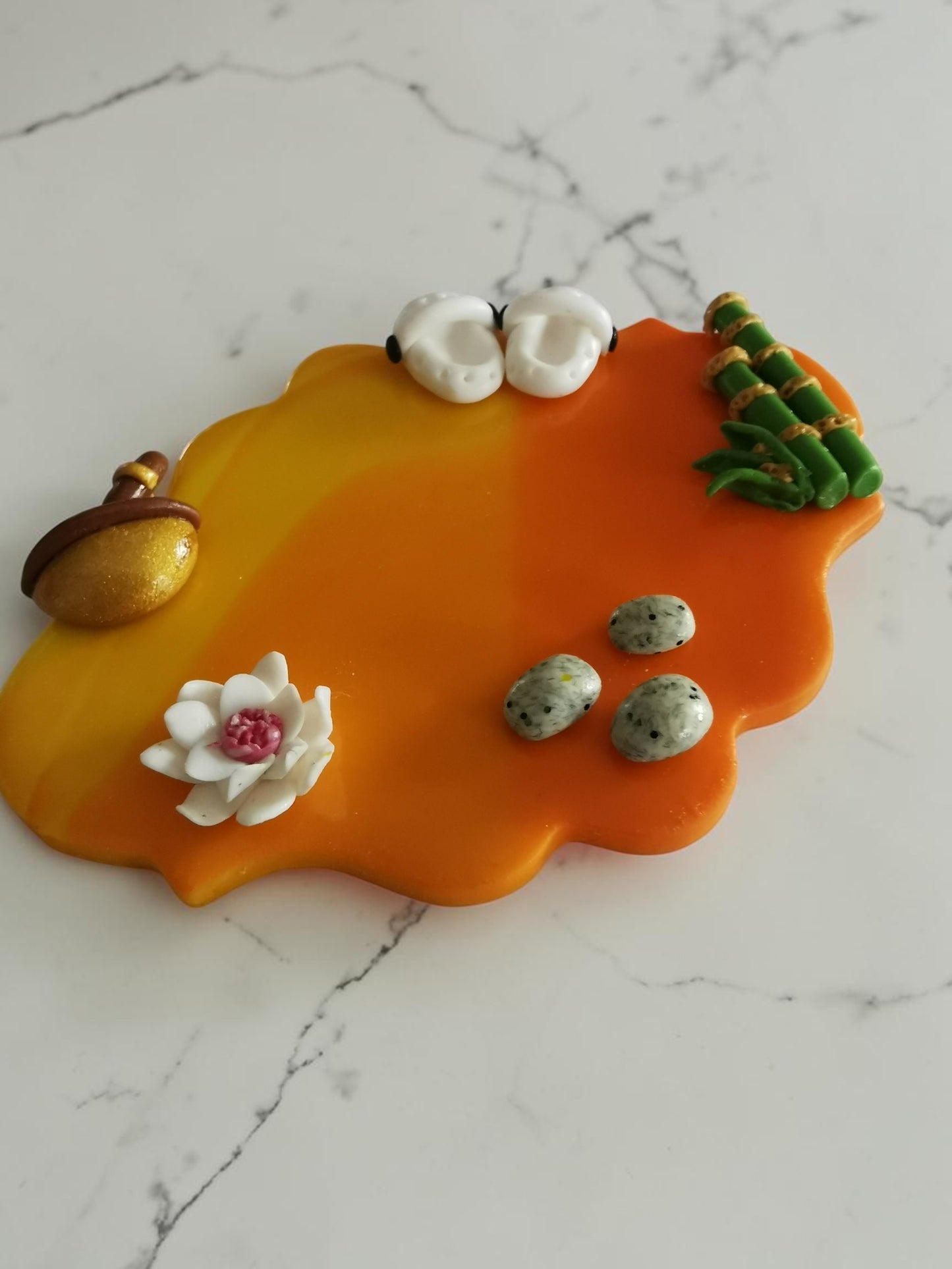 Badge prénom personnalisé – Thème zen japonais – Fimo fait main – Tous métiers (école, médical, bureau…)