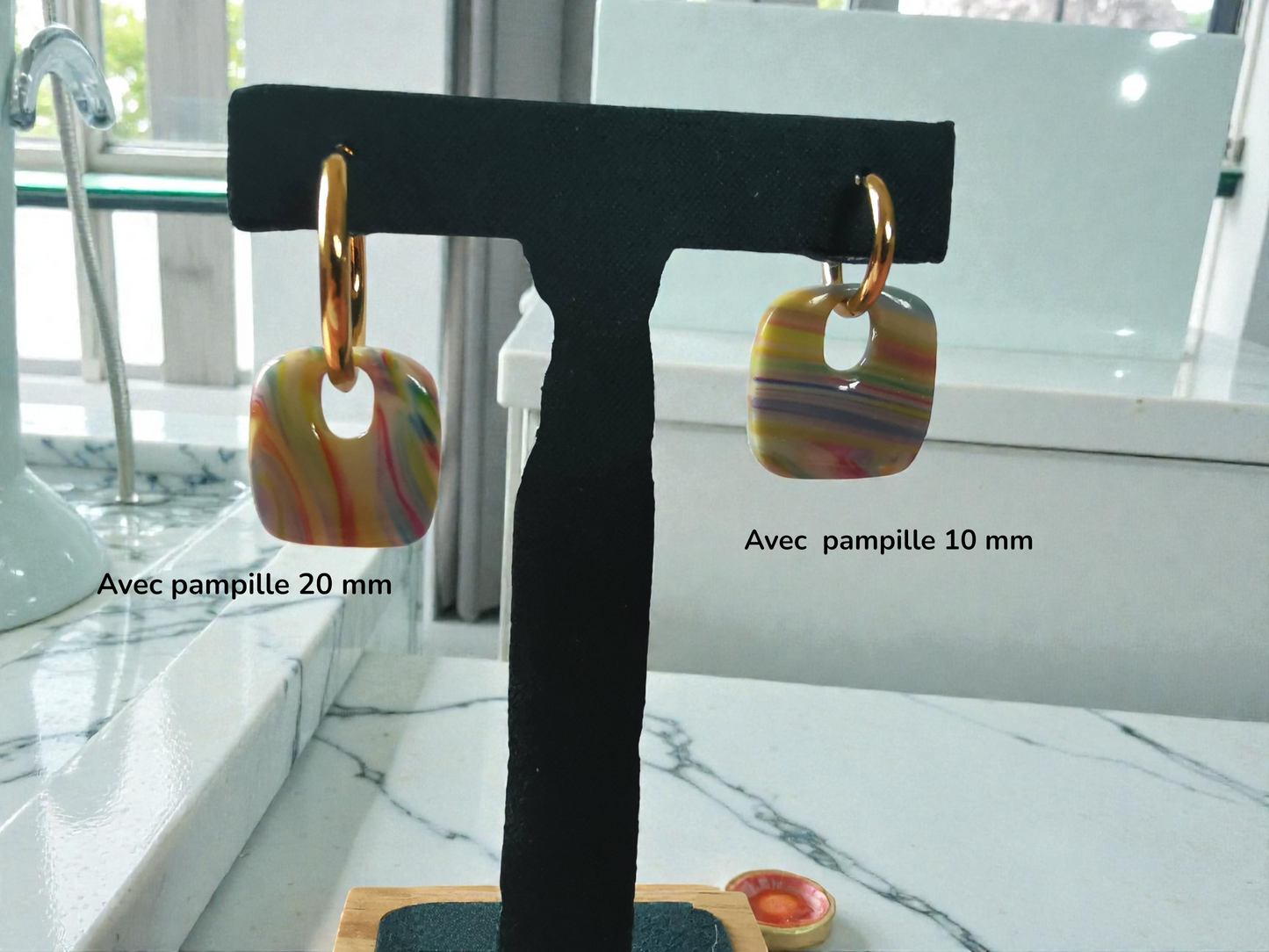 Pampilles marbrées pastel – Plusieurs formes disponibles – Bijoux faits main en pâte polymère – Avec ou sans créoles