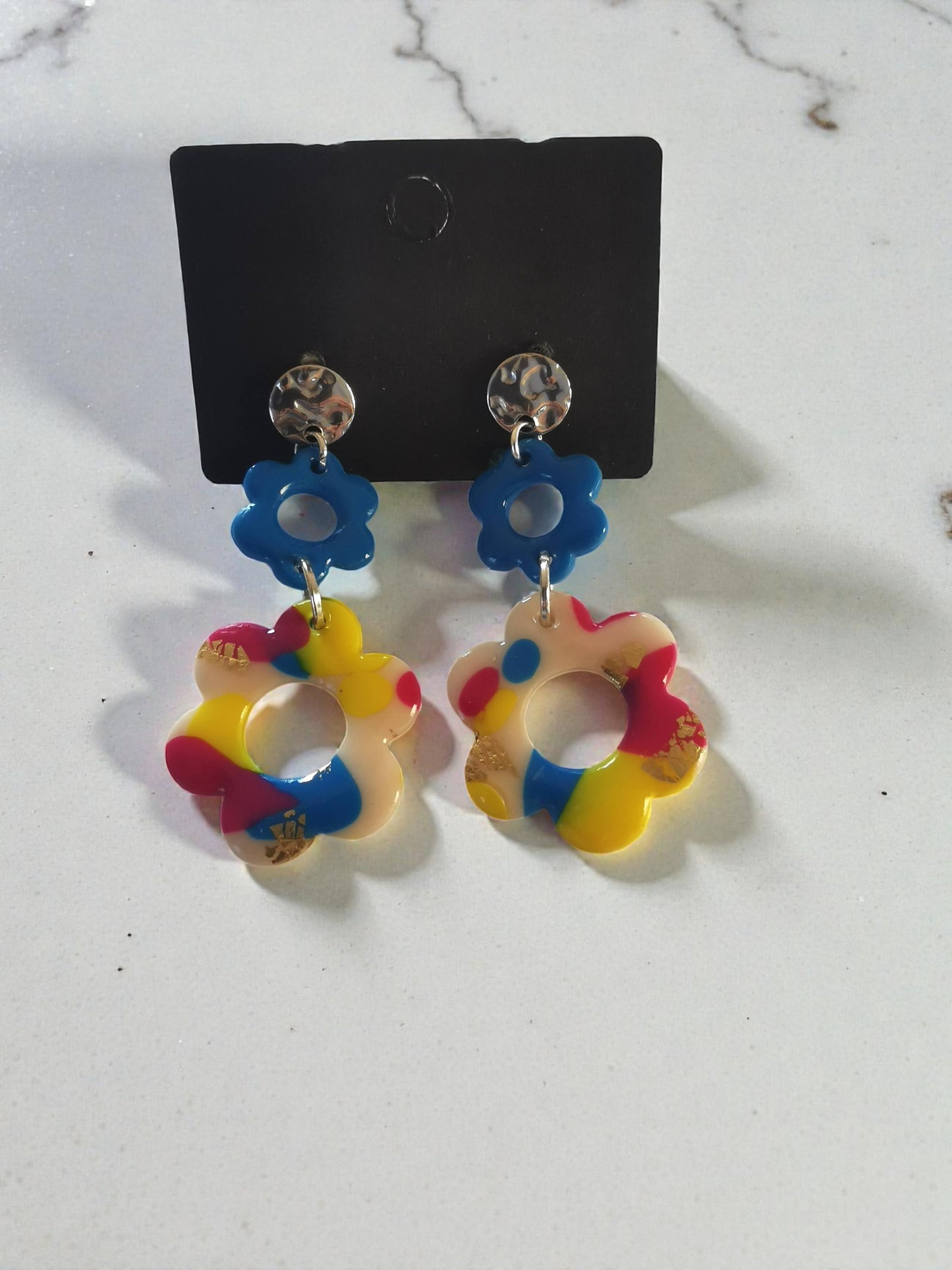 Boucles d’oreilles fleurs colorées -  Modèle unique et éphémère – Boucles bohème chic en pâte polymère