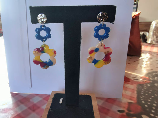 Boucles d’oreilles fleurs colorées -  Modèle unique et éphémère – Boucles bohème chic en pâte polymère