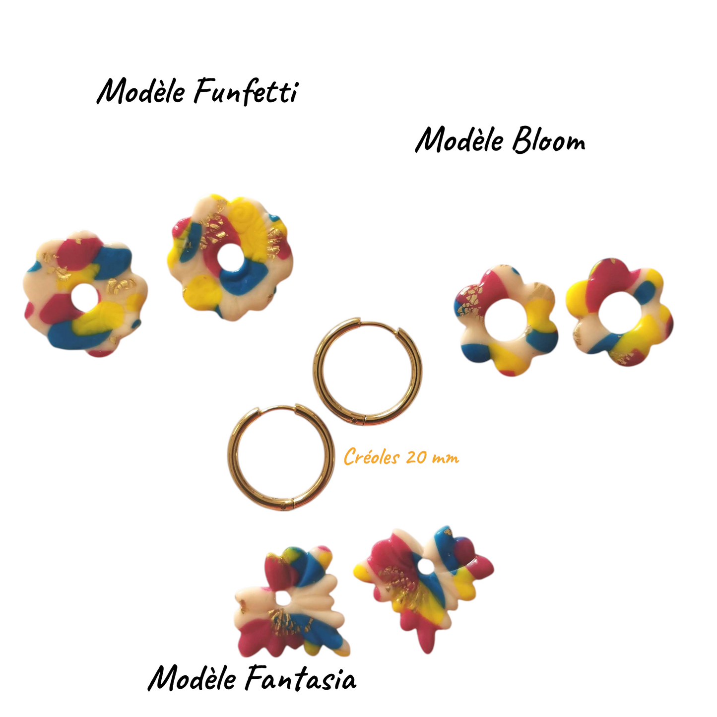 Pampilles multicolores effet confettis – Modèle éphémère – Charms interchangeables pour créoles – Bijoux faits main.