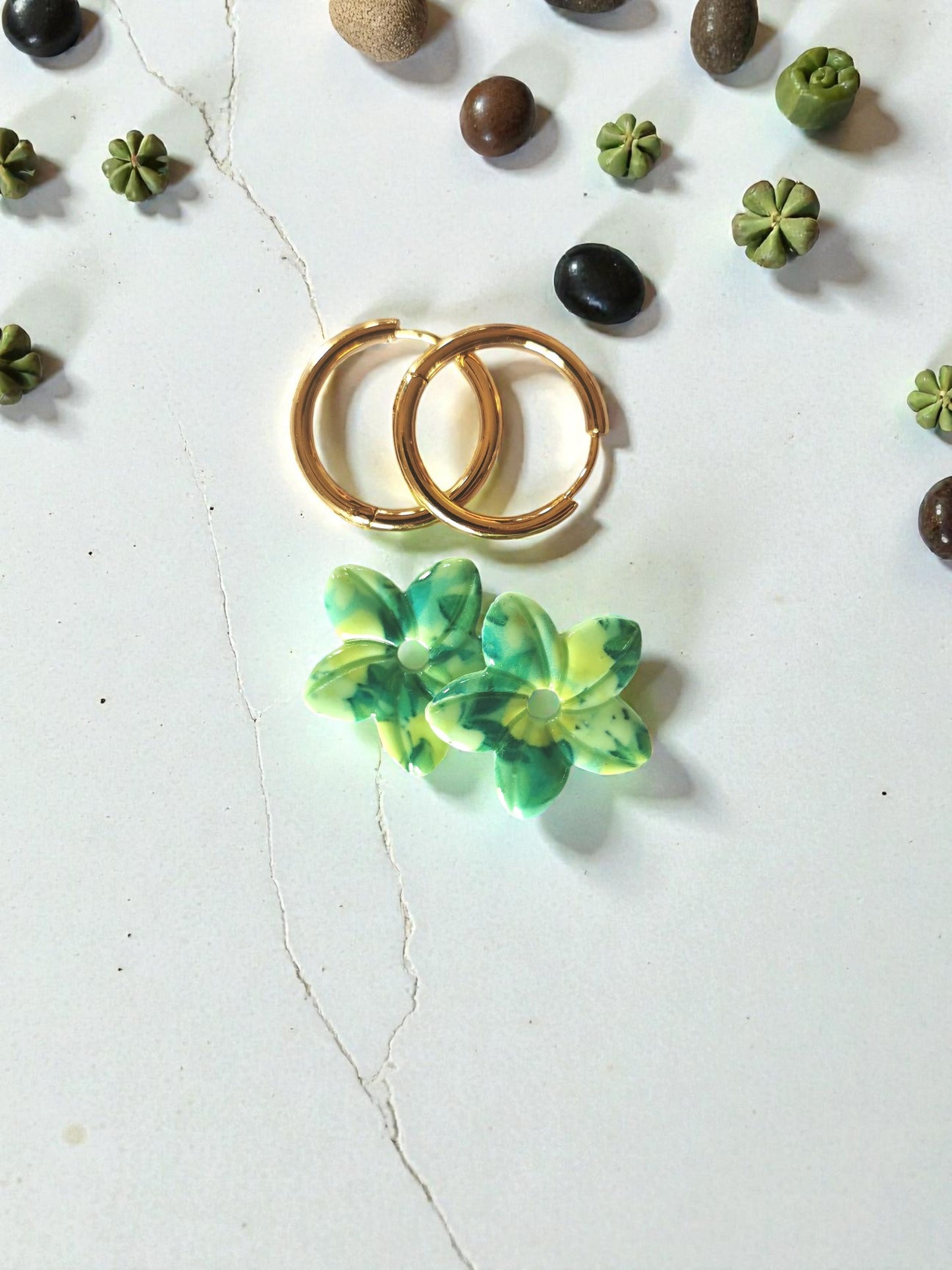 Pampilles citron réversibles pailletées – Bijoux faits main – Avec ou sans créoles
