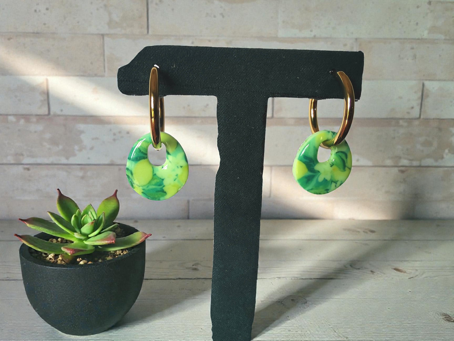 Pampilles citron réversibles pailletées – Bijoux faits main – Avec ou sans créoles