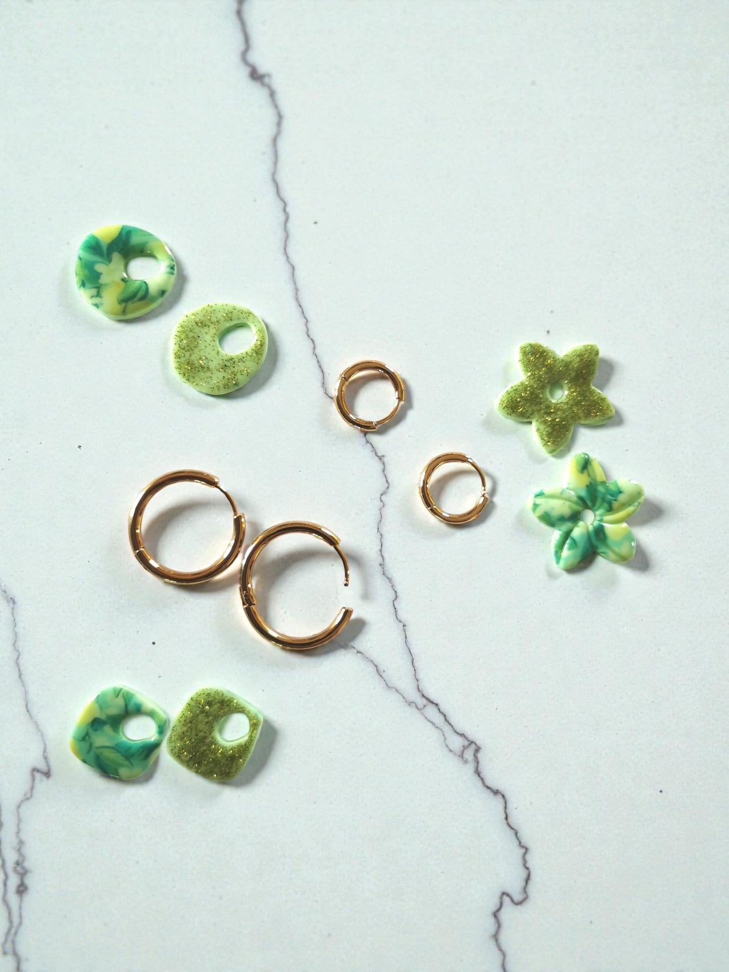 Pampilles citron réversibles pailletées – Bijoux faits main – Avec ou sans créoles