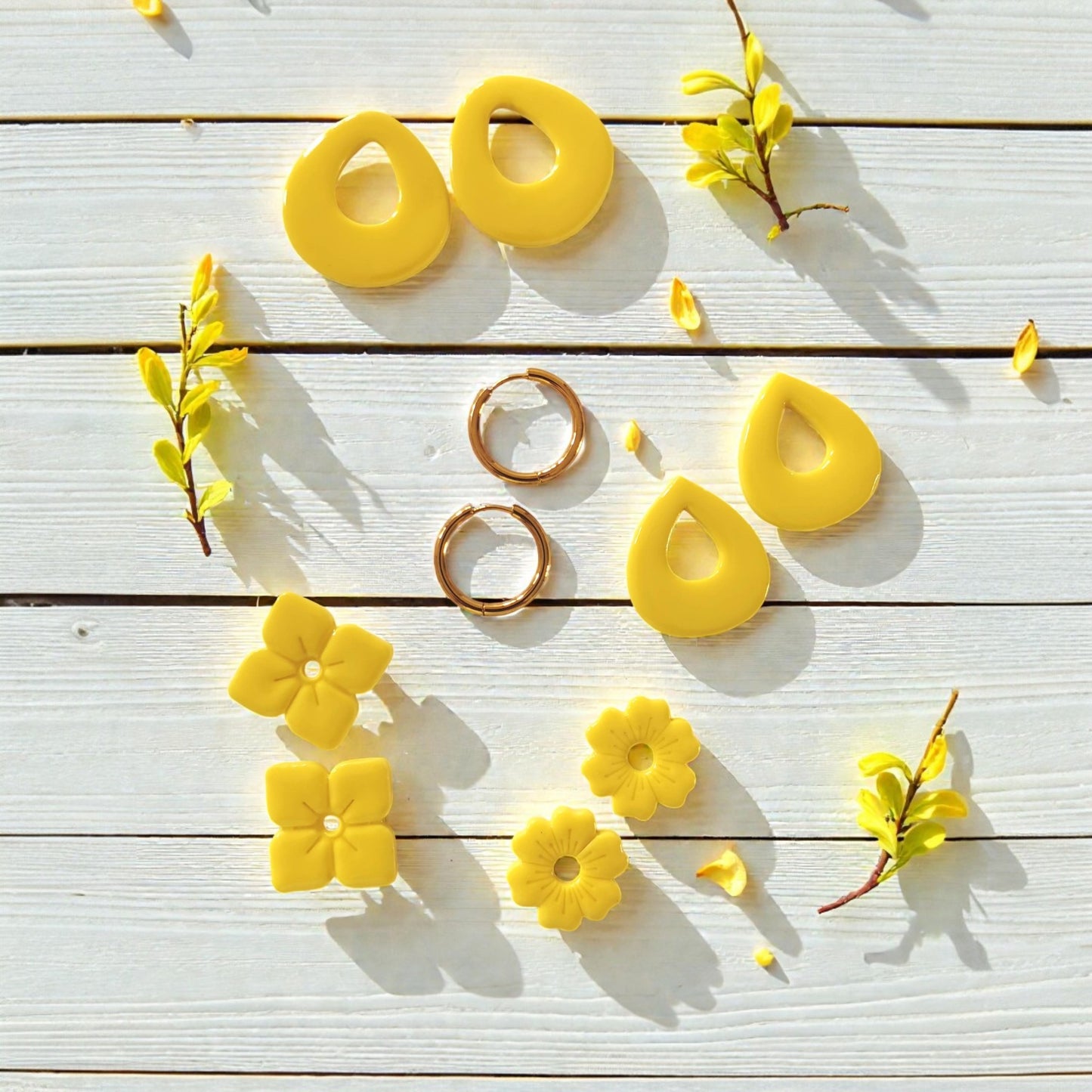 Pampilles Jaunes Interchangeables – Fleurs & Formes Organiques