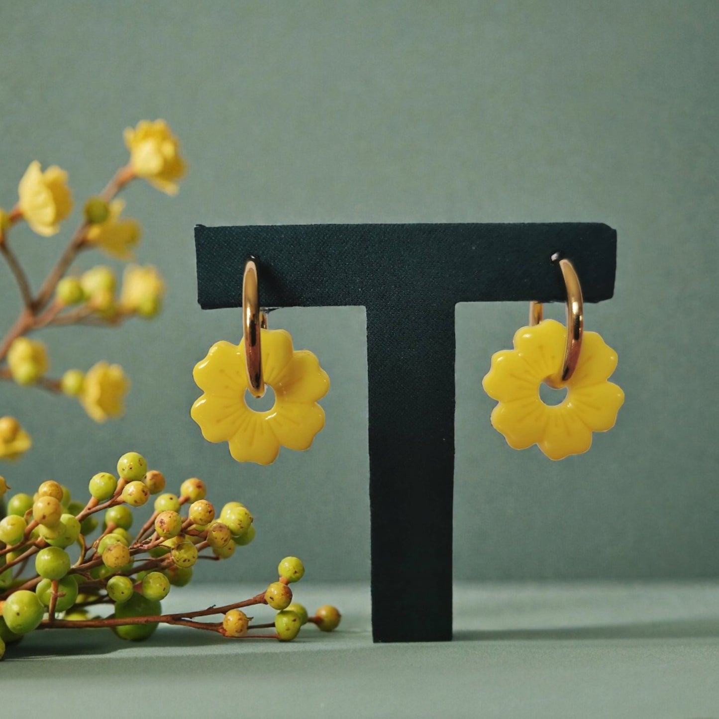 Pampilles Jaunes Interchangeables – Fleurs & Formes Organiques