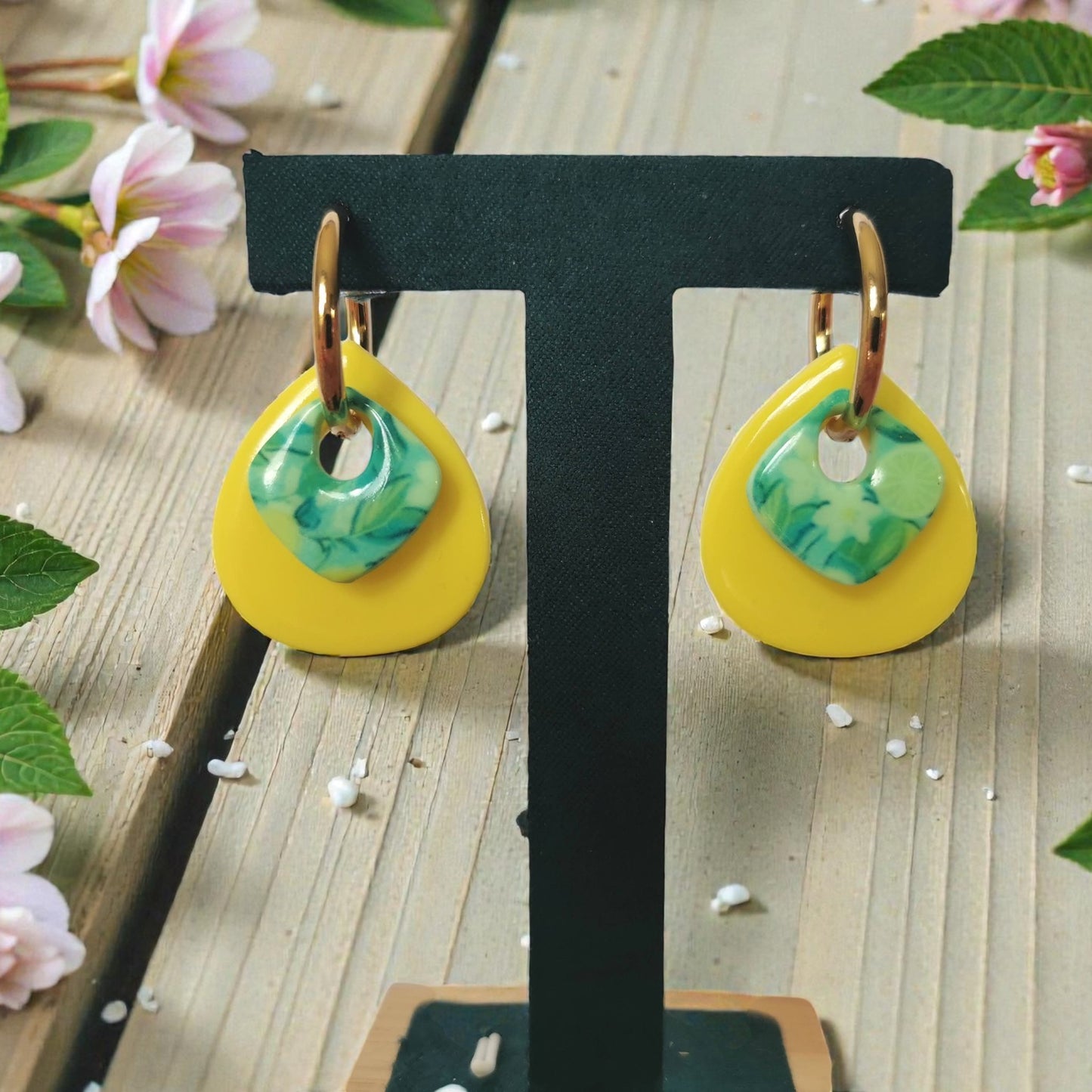 Coffret “Limoncello” – Pampilles jaunes & citron – Créoles interchangeables – Bijoux faits main en pâte polymère résinée
