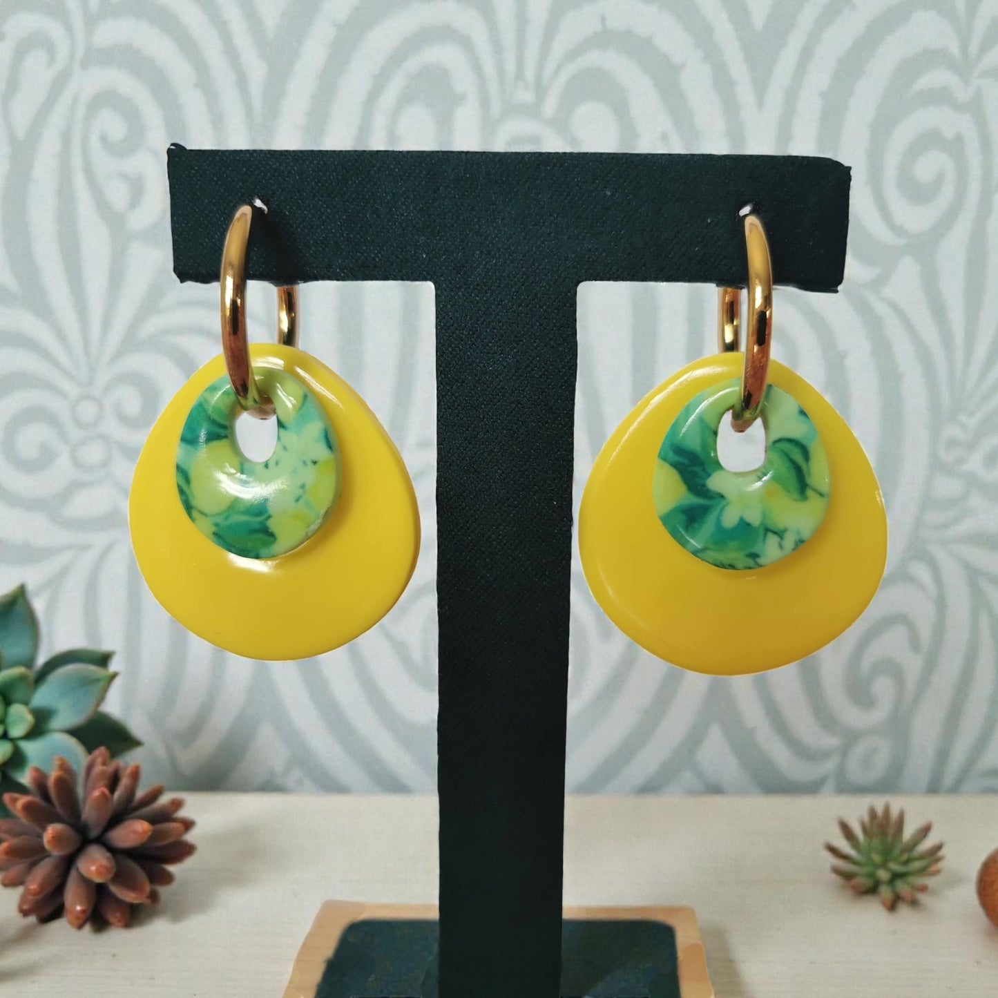 Coffret “Limoncello” – Pampilles jaunes & citron – Créoles interchangeables – Bijoux faits main en pâte polymère résinée