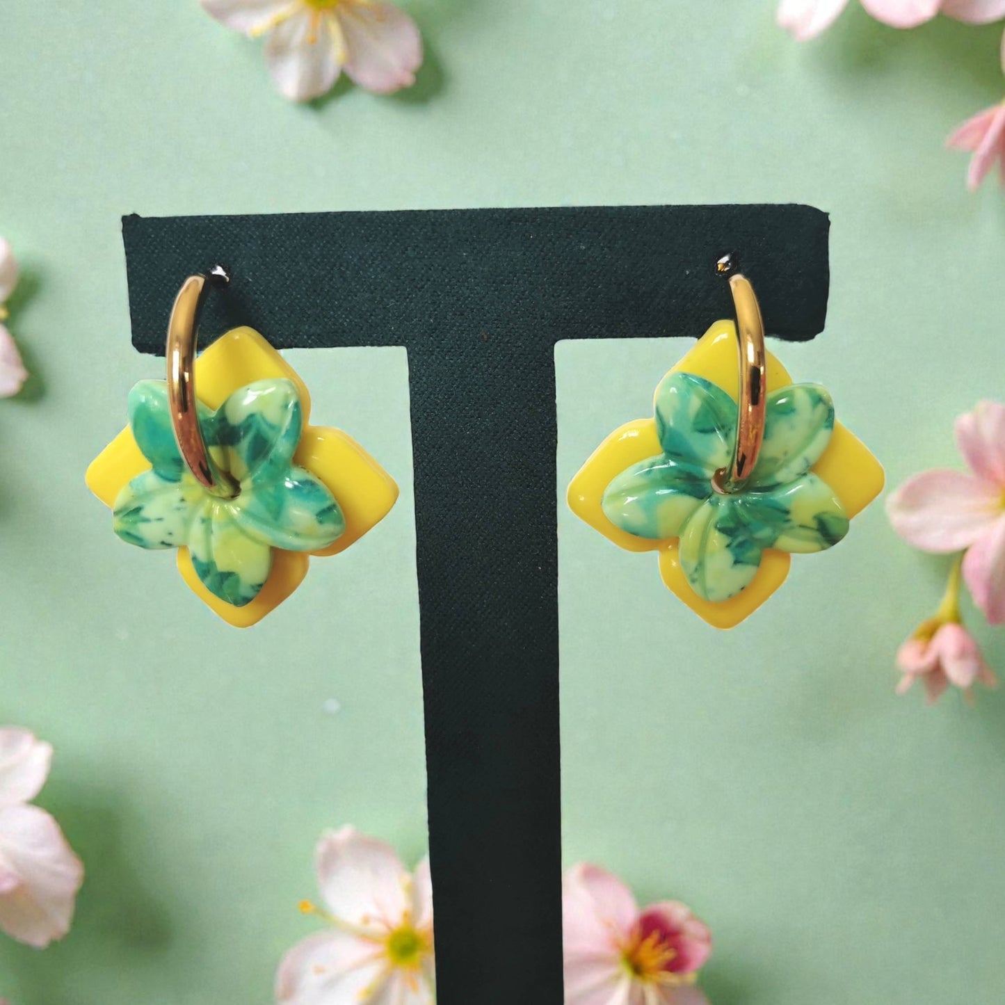 Coffret “Limoncello” – Pampilles jaunes & citron – Créoles interchangeables – Bijoux faits main en pâte polymère résinée