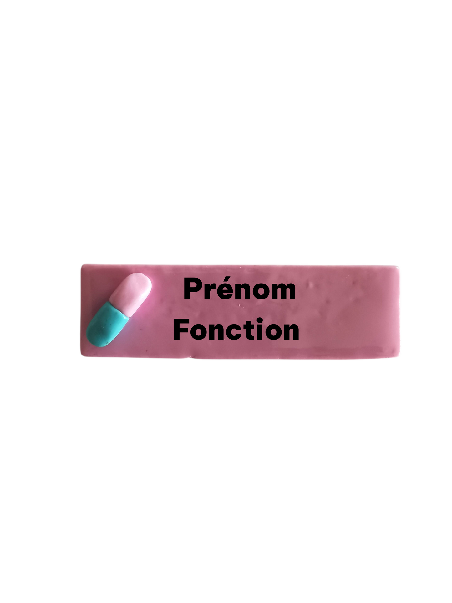 Badge prénom personnalisé – Gomme Fimo – Badge enseignant, ATSEM, animatrice