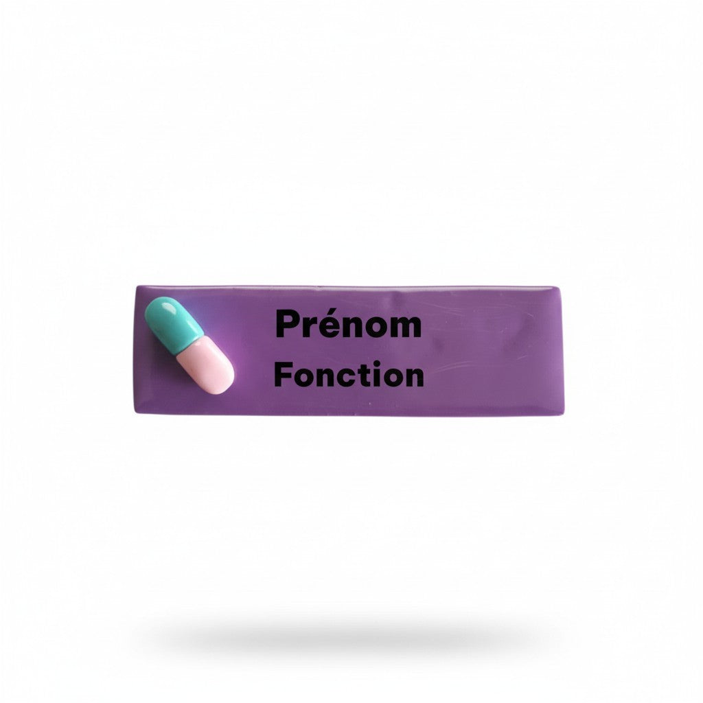 Badge prénom personnalisé – Gomme Fimo – Badge enseignant, ATSEM, animatrice