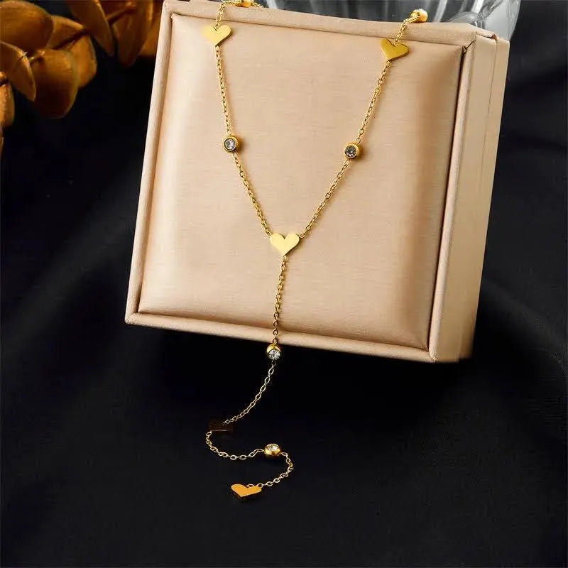 ✨ Collier cœur en acier inoxydable doré – Chaîne tombante élégante &amp; romantique