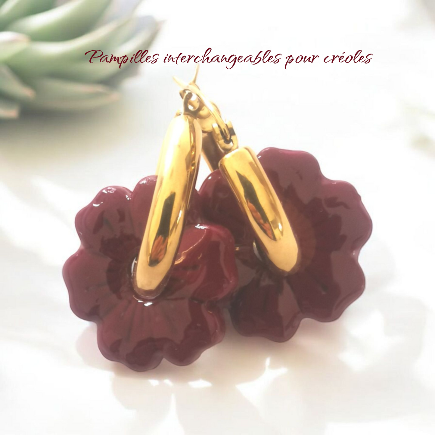 Pampilles bordeaux en Fimo faites main – uniques & interchangeables pour créoles