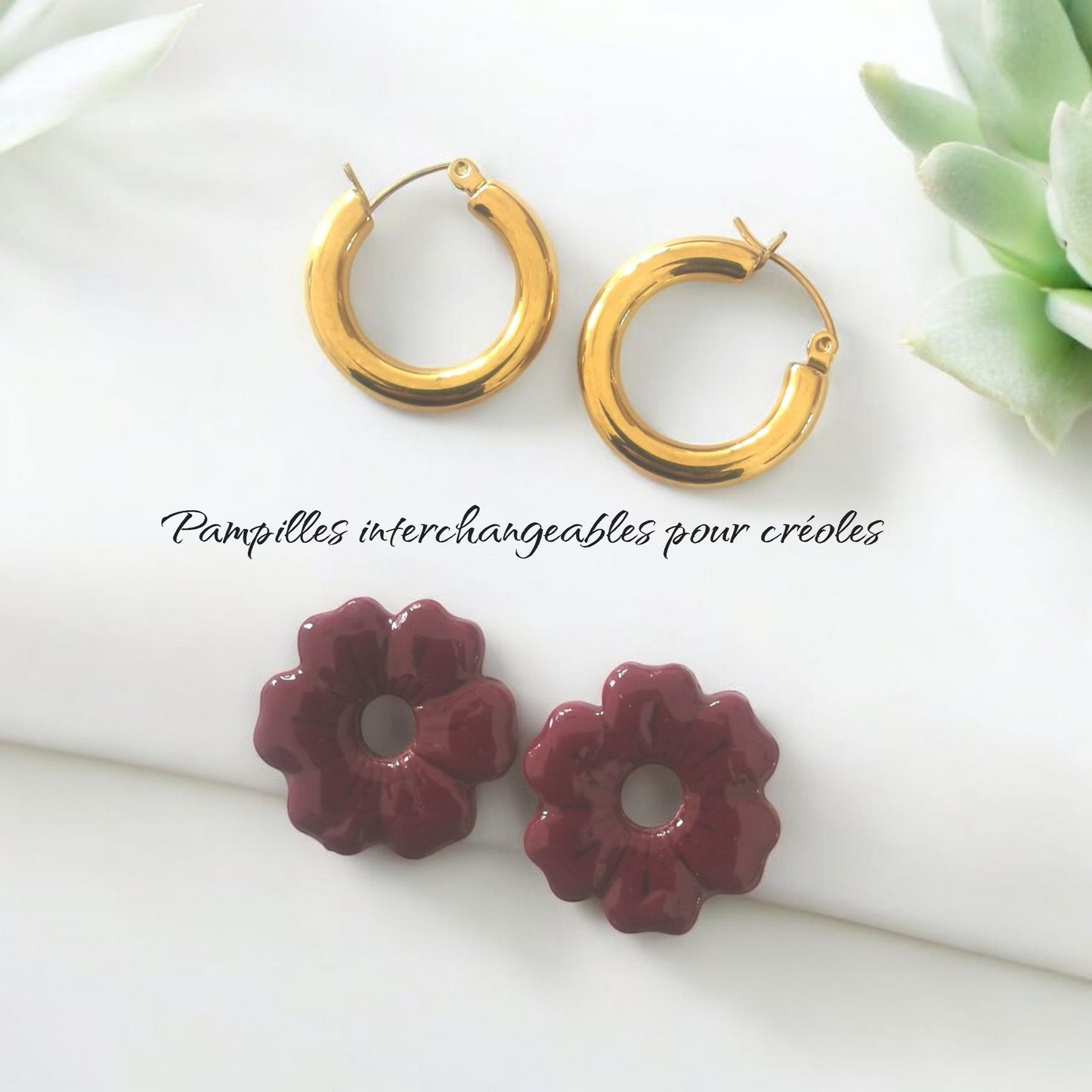 Pampilles bordeaux en Fimo faites main – uniques & interchangeables pour créoles